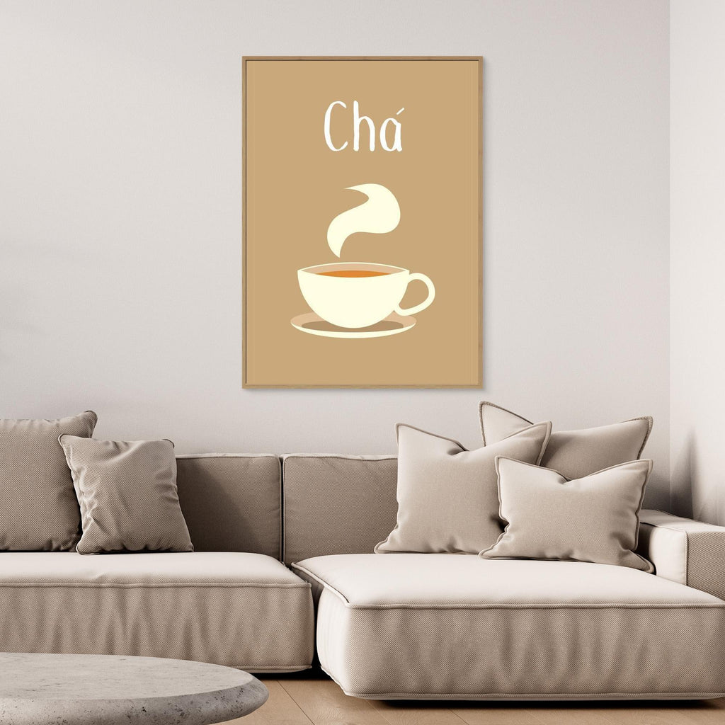 Modern "Chá" Tea Wall Art | Framed Canvas Kitchen Print - Framed Pop Art
