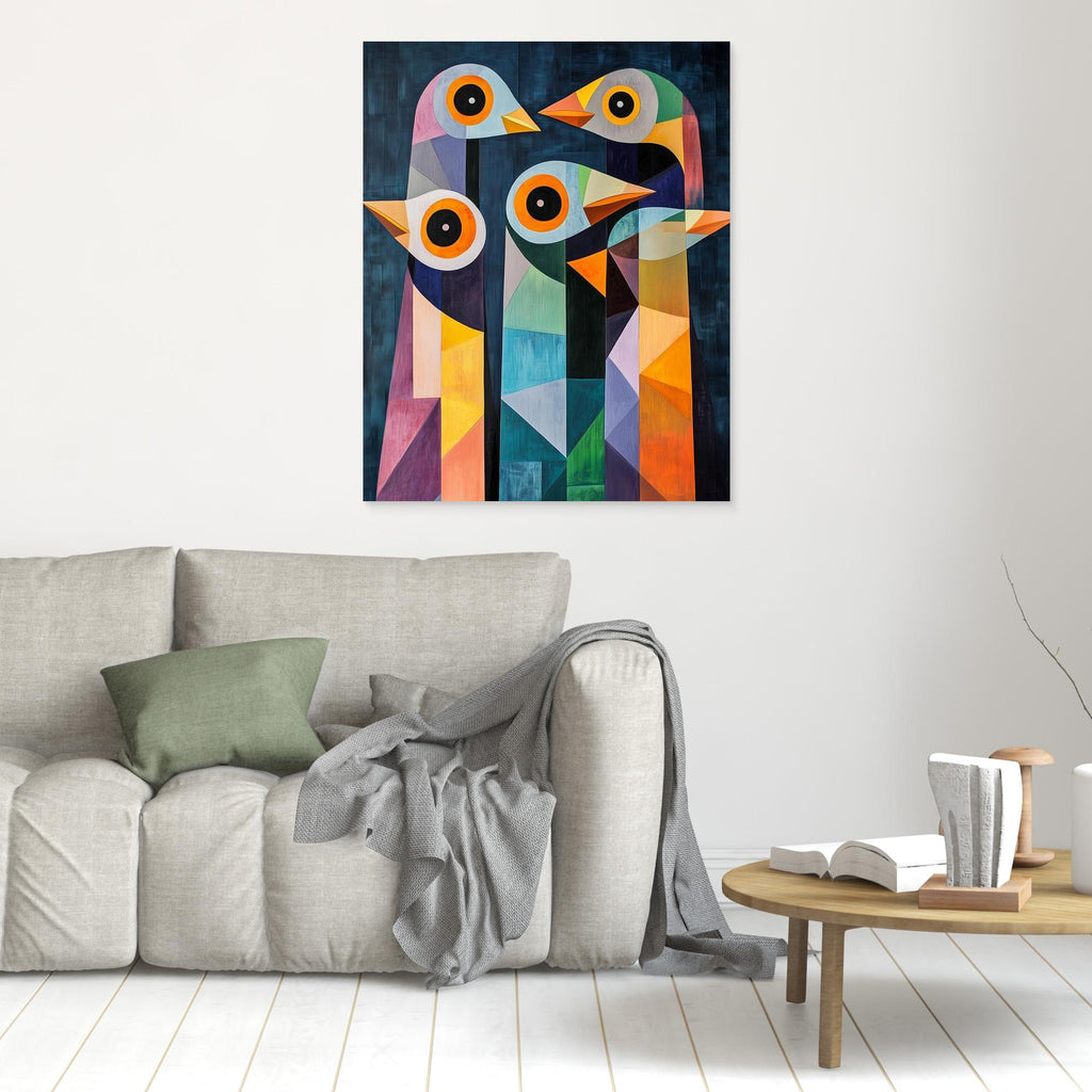Colorful Geometric Birds Canvas Art | Modern Abstract Wall Decor - Framed Pop Art