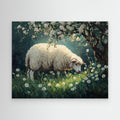 Sheep in Daisy Meadow Oil Painting Style Canvas Print - Framed Pop Art