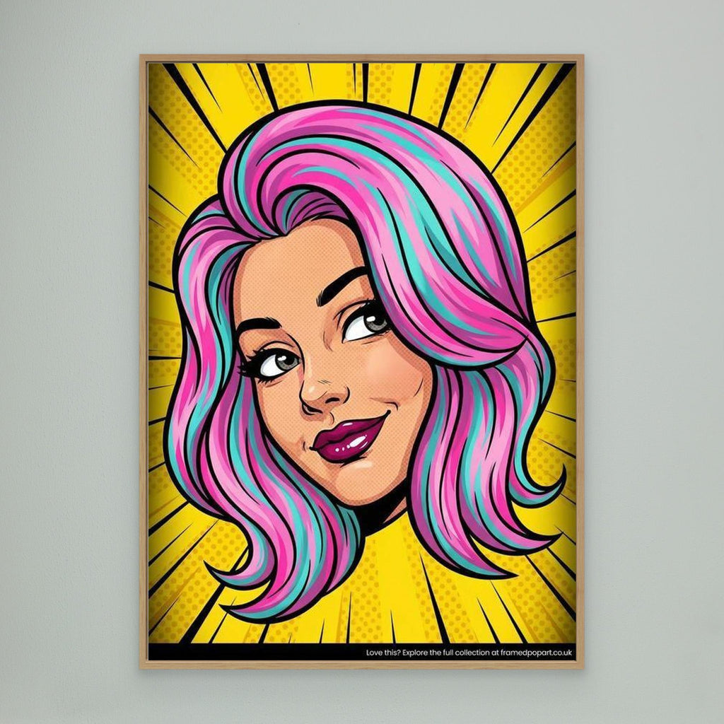 Modern Pop Art Girl Digital Print | Vibrant Bedroom Decor - Framed Pop Art