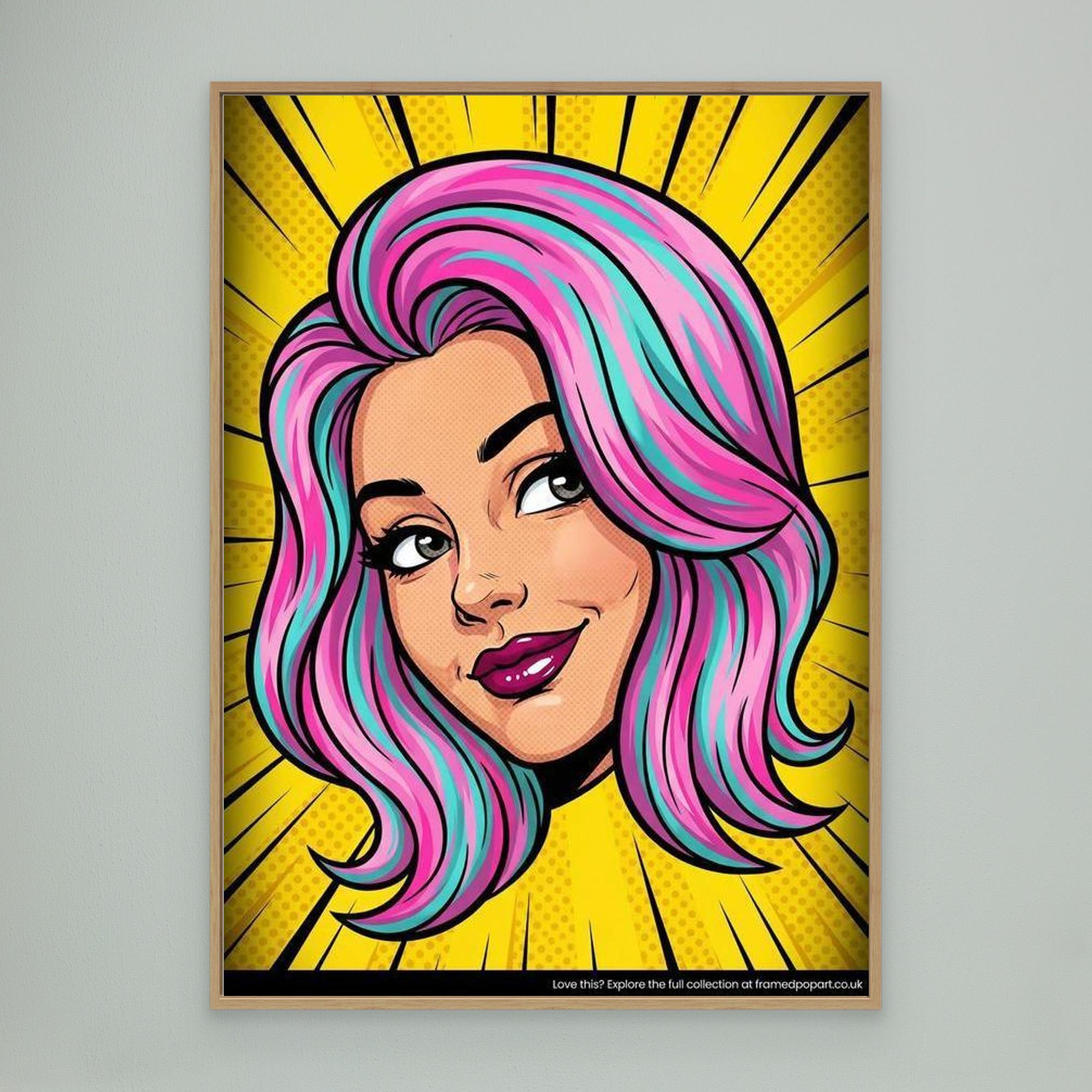 Modern Pop Art Girl Digital Print | Vibrant Bedroom Decor - Framed Pop Art