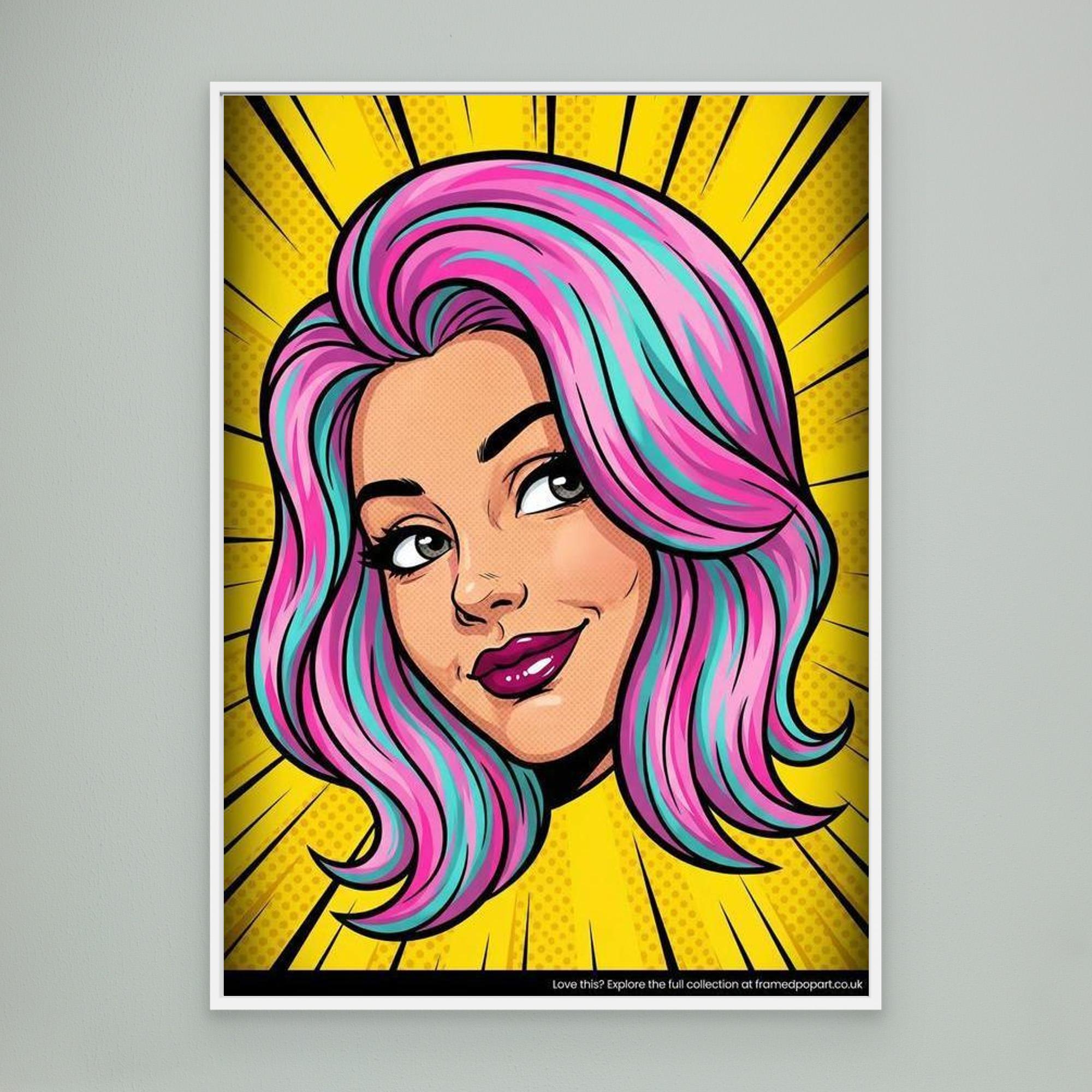 Modern Pop Art Girl Digital Print | Vibrant Bedroom Decor - Framed Pop Art