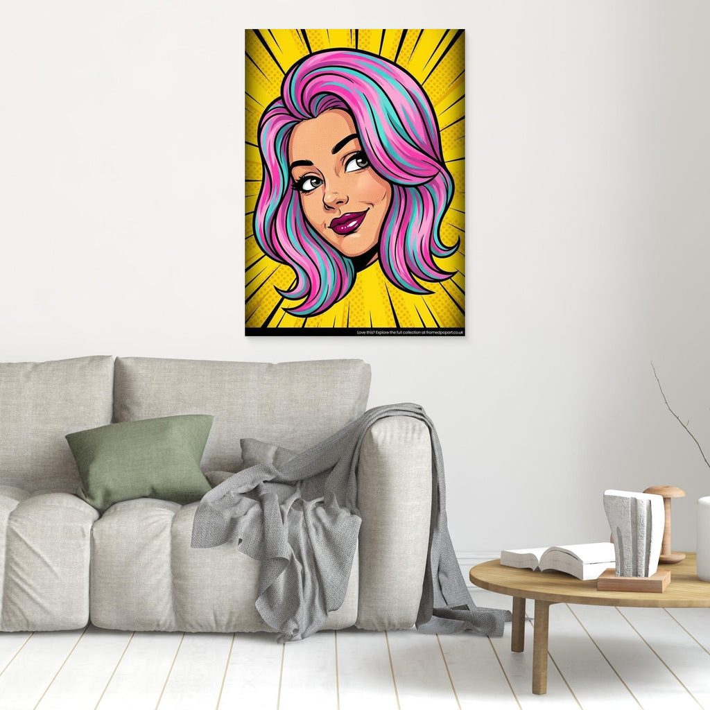 Modern Pop Art Girl Digital Print | Vibrant Bedroom Decor - Framed Pop Art
