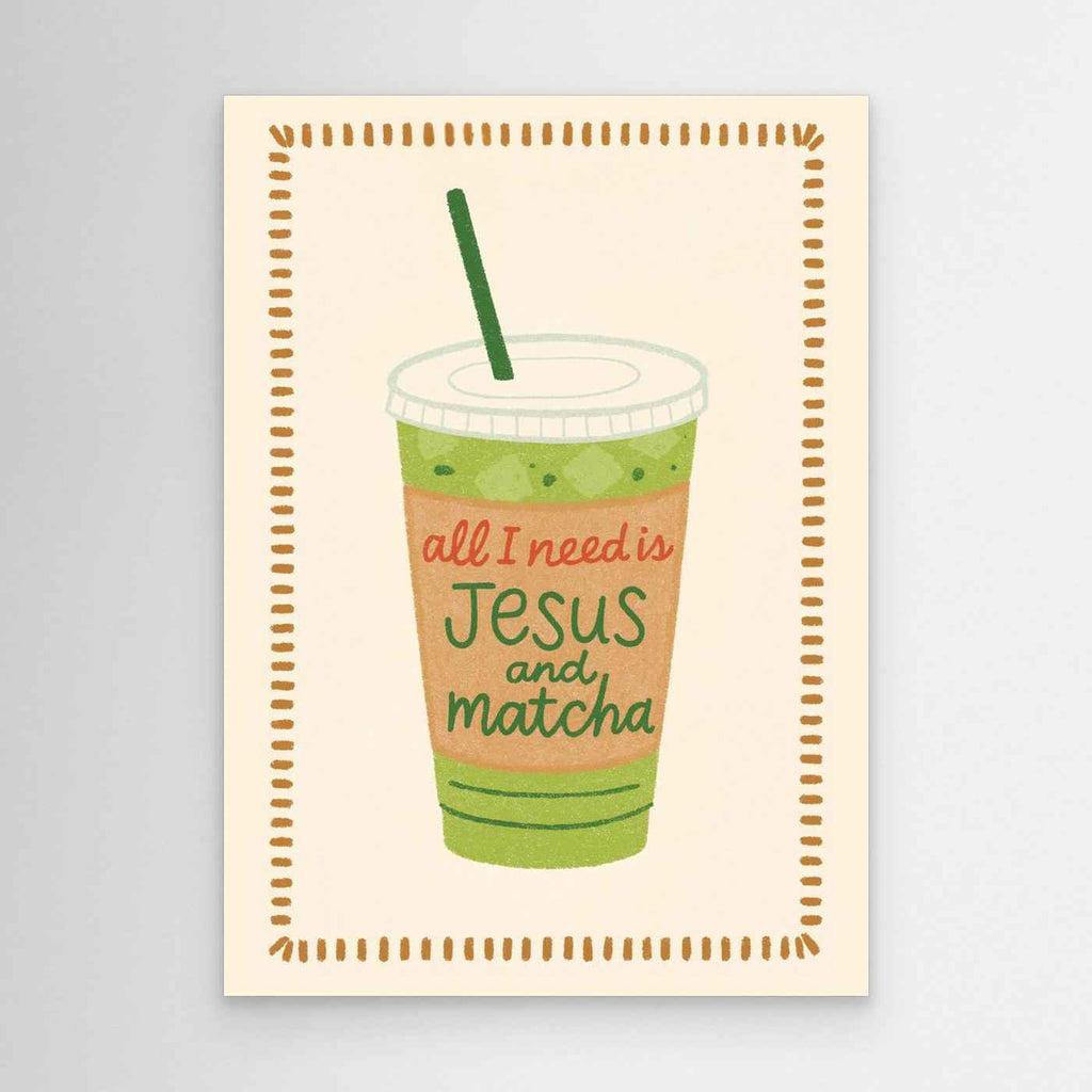Christian Kitchen Wall Art - Matcha Jesus Print for Modern Kitchens