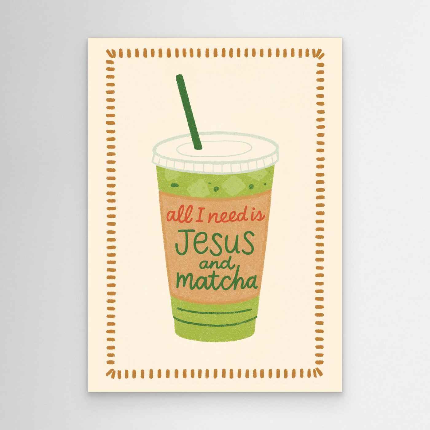 Christian Kitchen Wall Art - Matcha Jesus Print for Modern Kitchens