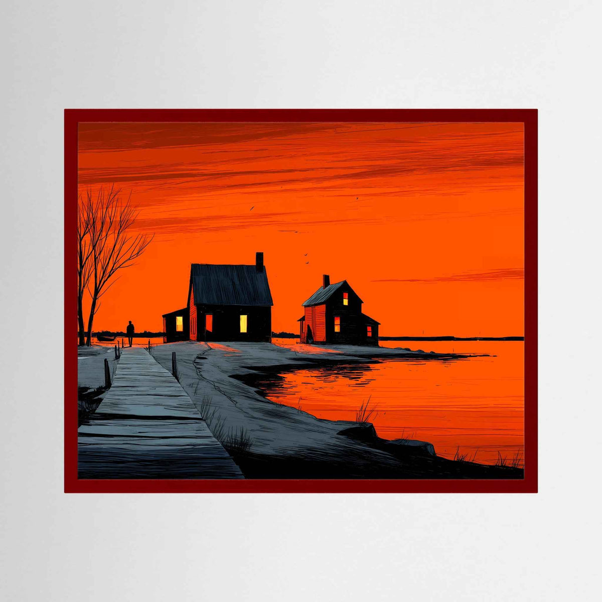 Orange Sunset Landscape Graphic Illustration Fine Art Print