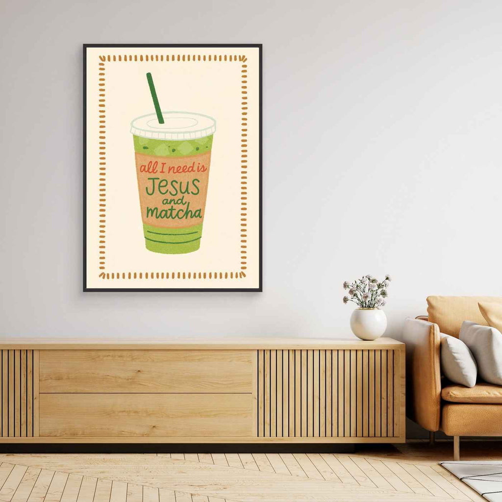 Christian Kitchen Wall Art - Matcha Jesus Print for Modern Kitchens