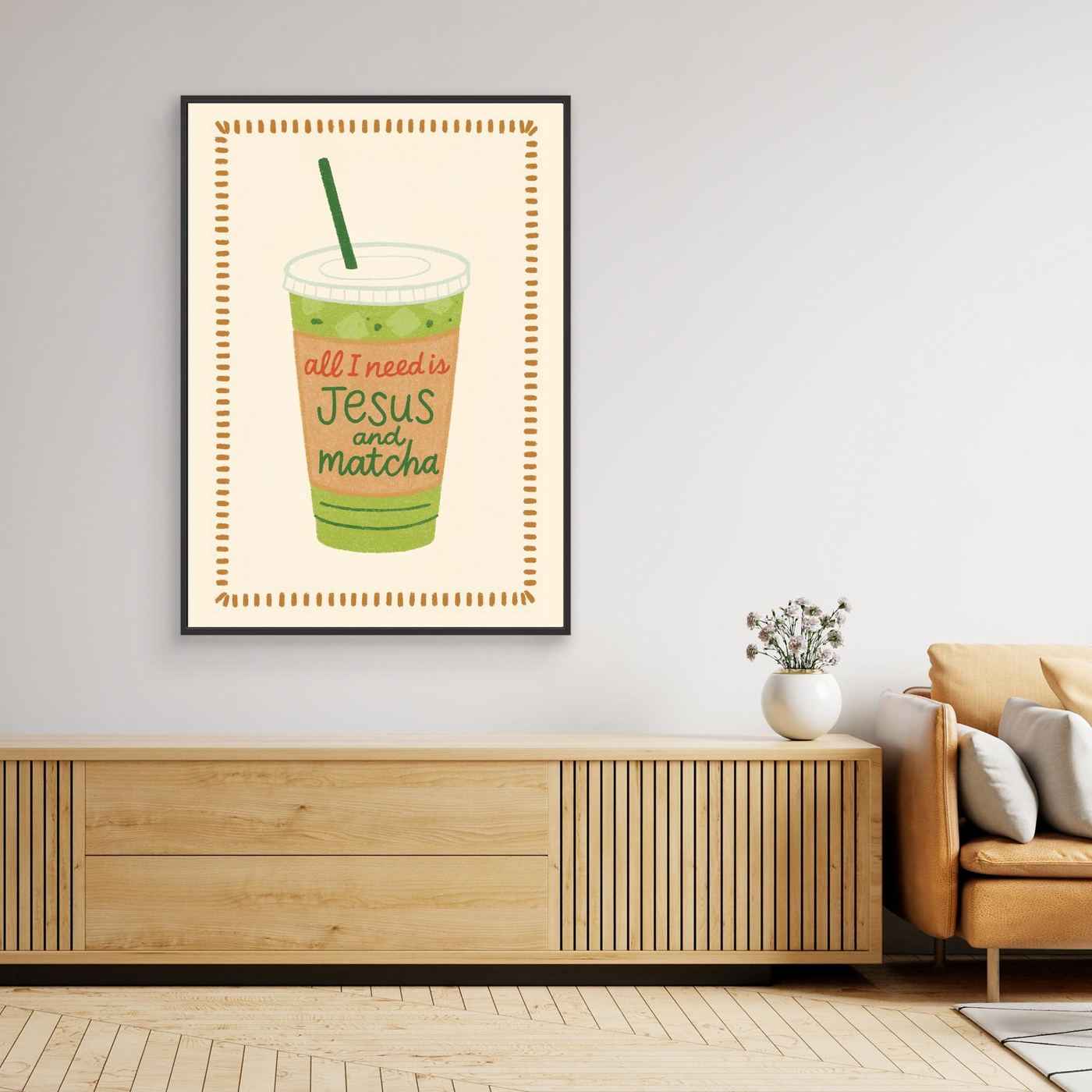 Christian Kitchen Wall Art - Matcha Jesus Print for Modern Kitchens
