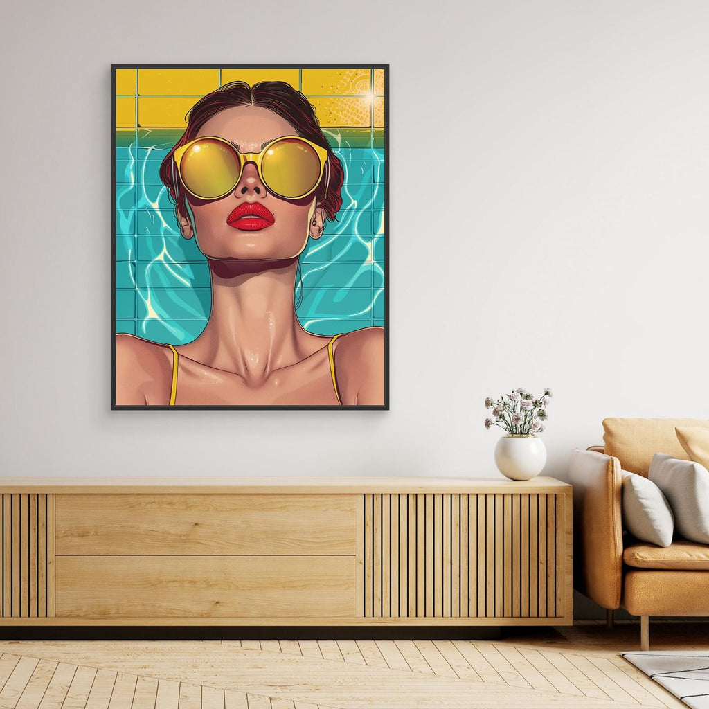 Poolside Sunglasses Framed Pop Art Canvas