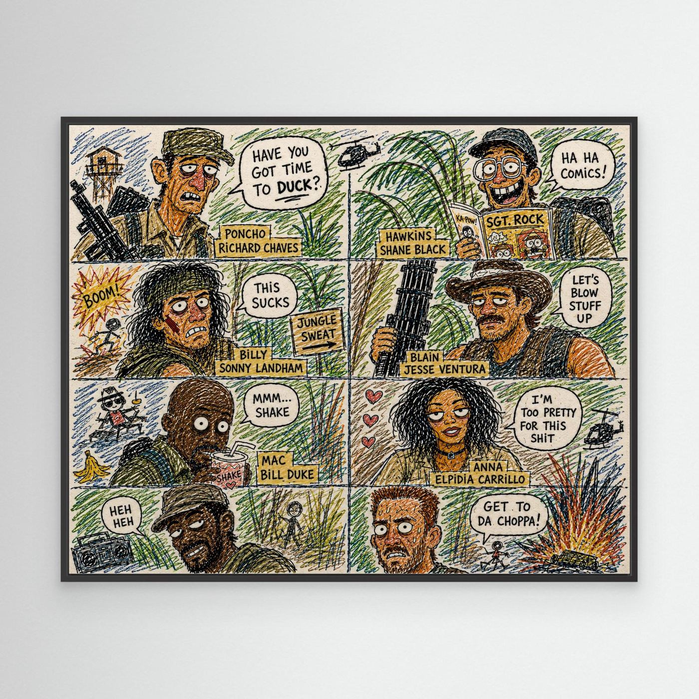 Predator Inspired Character Drawing Framed Pop Art Canvas Print