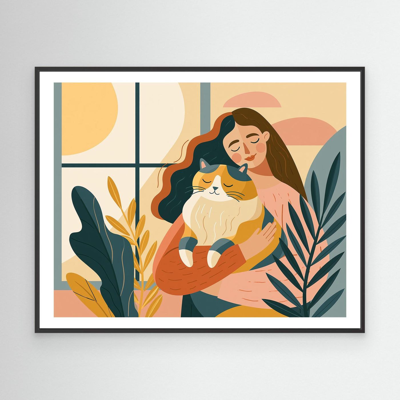Woman & Cat Framed Pop Art | Boho Canvas Wall Art