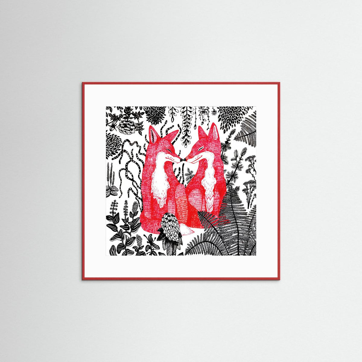 Foxes Folk Illustration Fine Art Paper Print