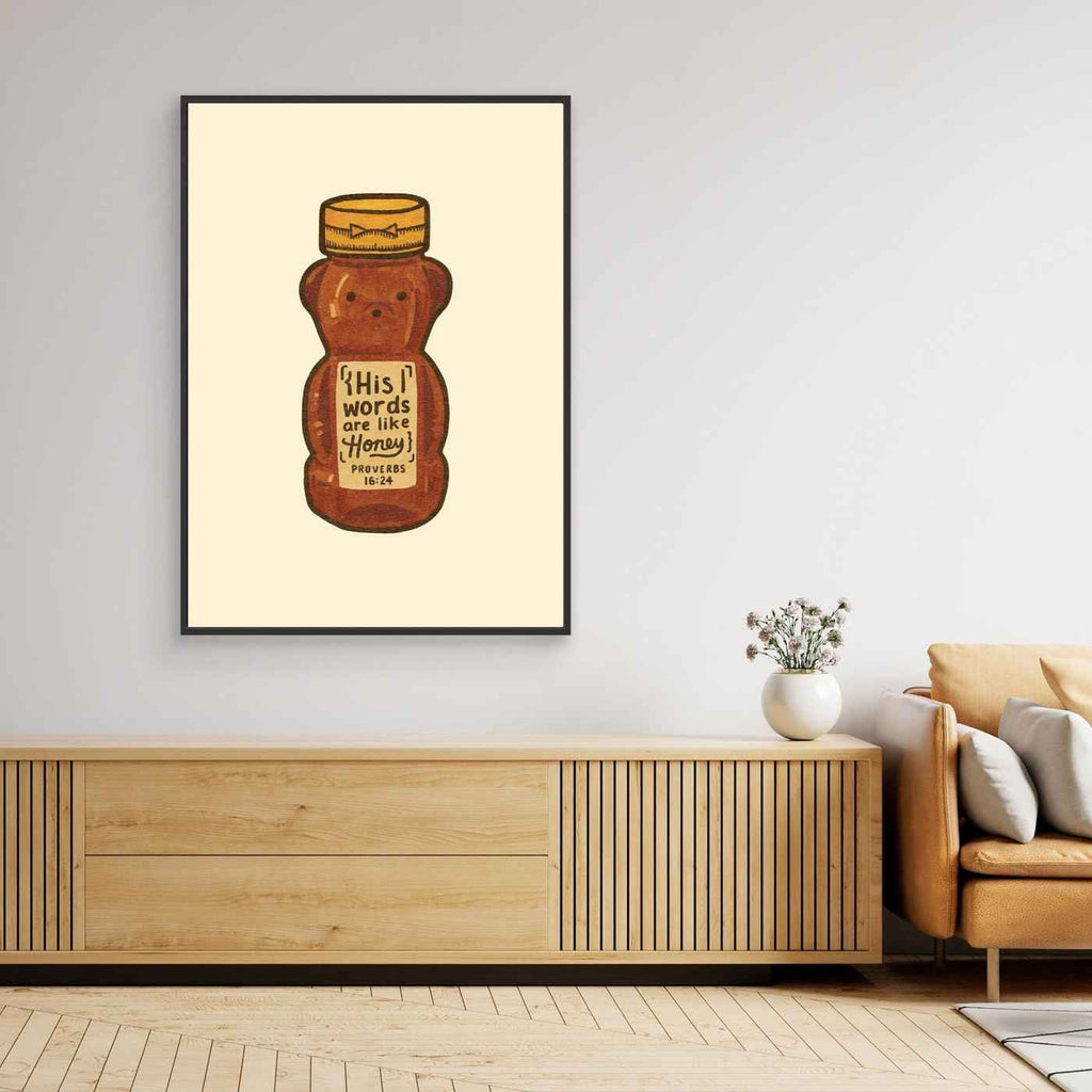 Christian Nursery Wall Art | Proverbs 16:24 Honey Bear Print