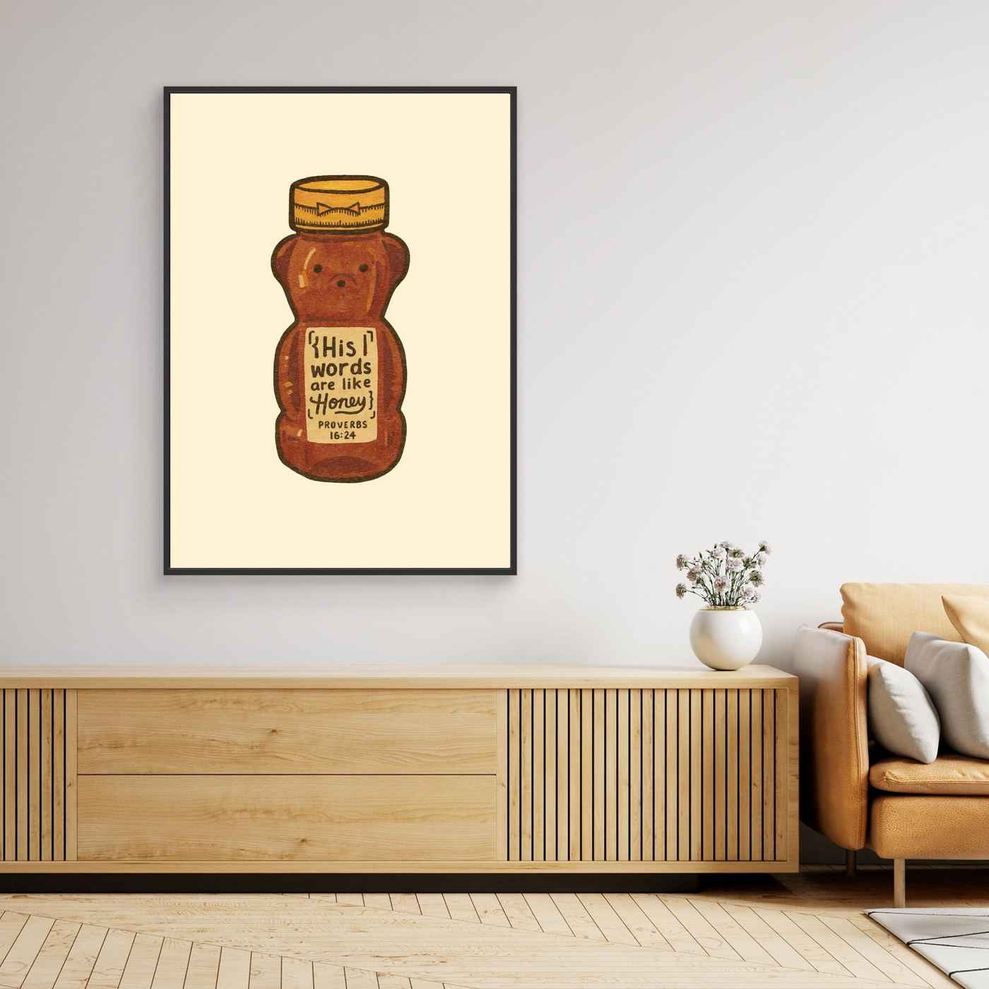 Christian Nursery Wall Art | Proverbs 16:24 Honey Bear Print