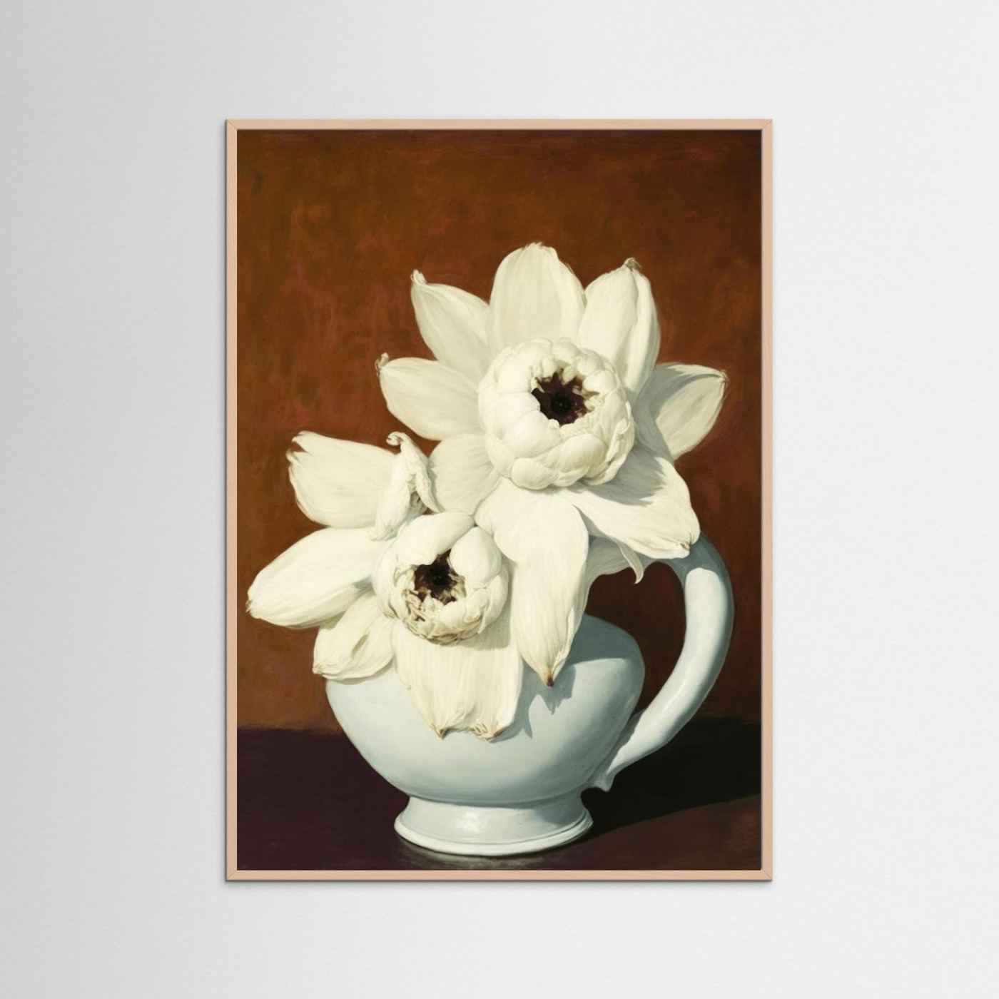Large Framed Wall Art – White Floral Still Life Print