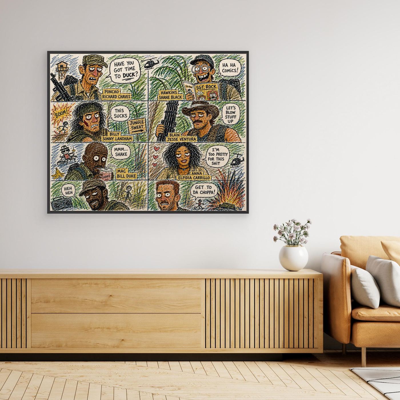 Predator Inspired Character Drawing Framed Pop Art Canvas Print