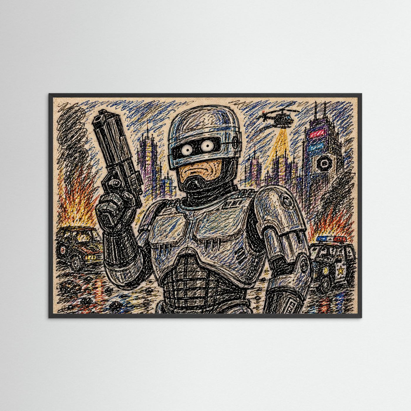 Large Framed Wall Art – Retro Sci-Fi Robocop Print