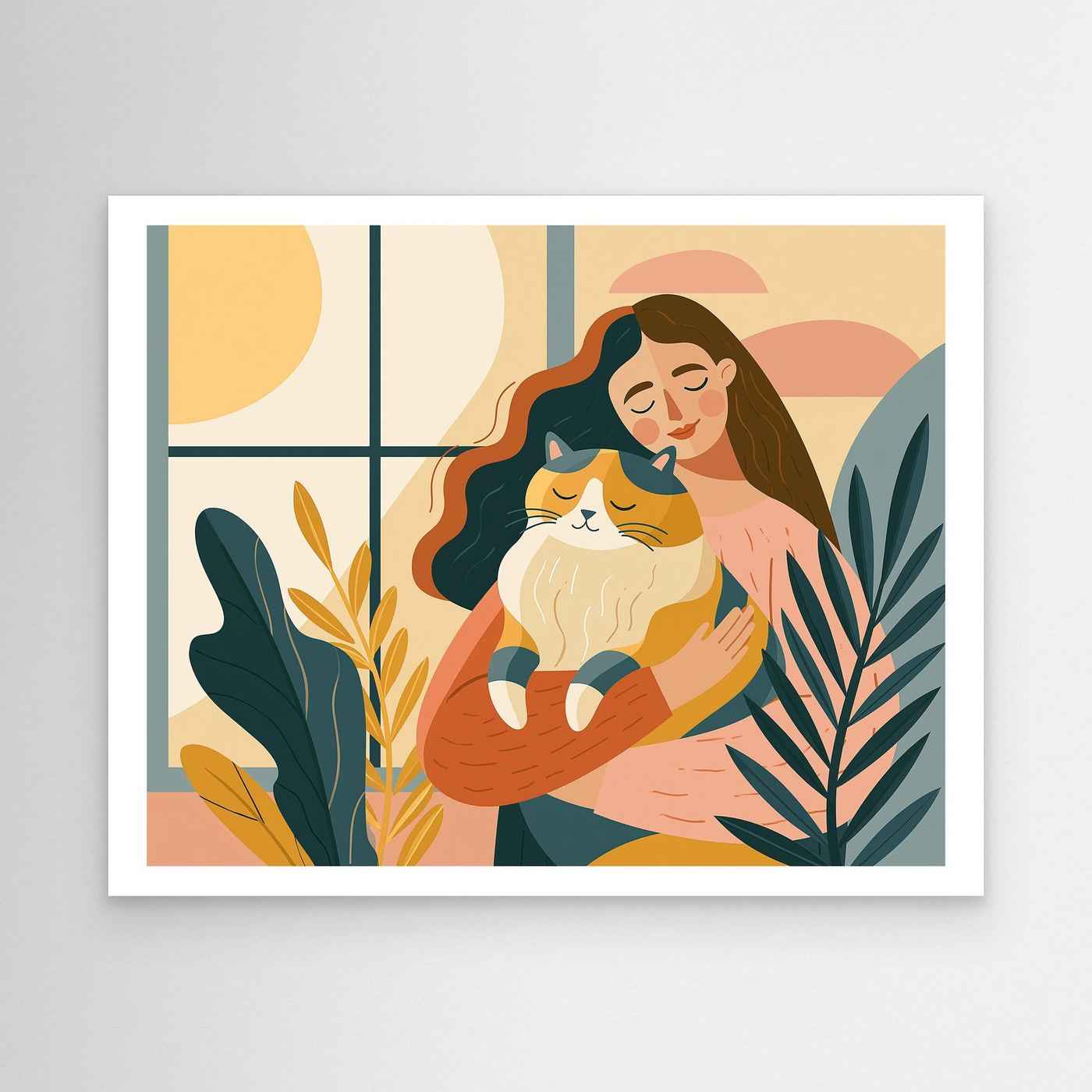 Woman & Cat Framed Pop Art | Pet Parent Wall Art