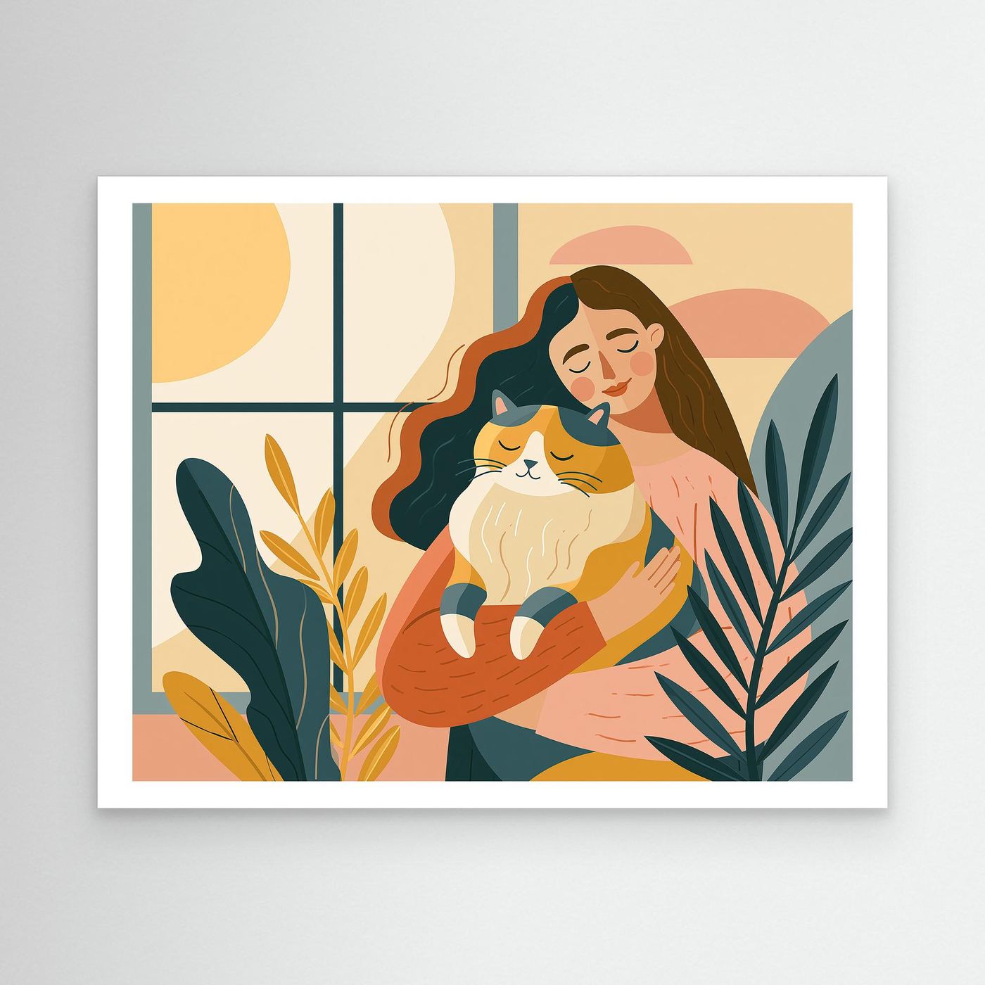 Woman & Cat Framed Pop Art | Boho Canvas Wall Art