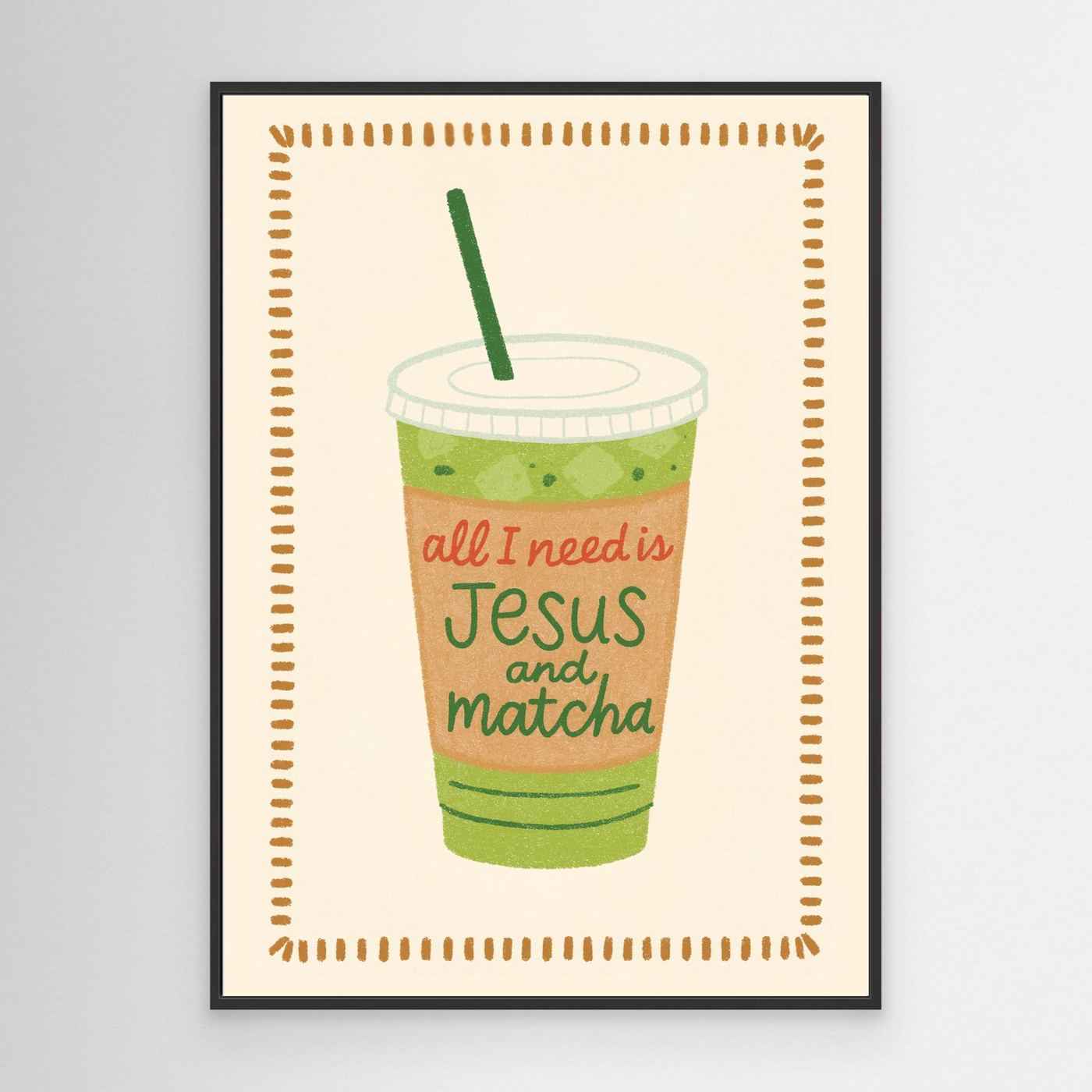 Christian Kitchen Wall Art - Matcha Jesus Print for Modern Kitchens