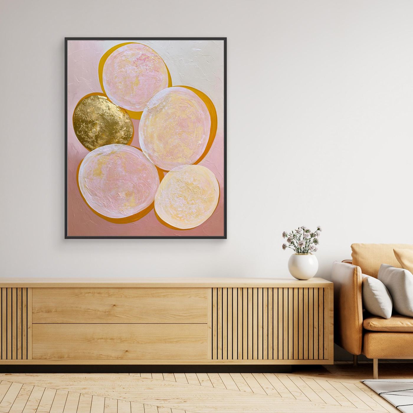 Blush Gold Abstract Circles Framed Pop Art