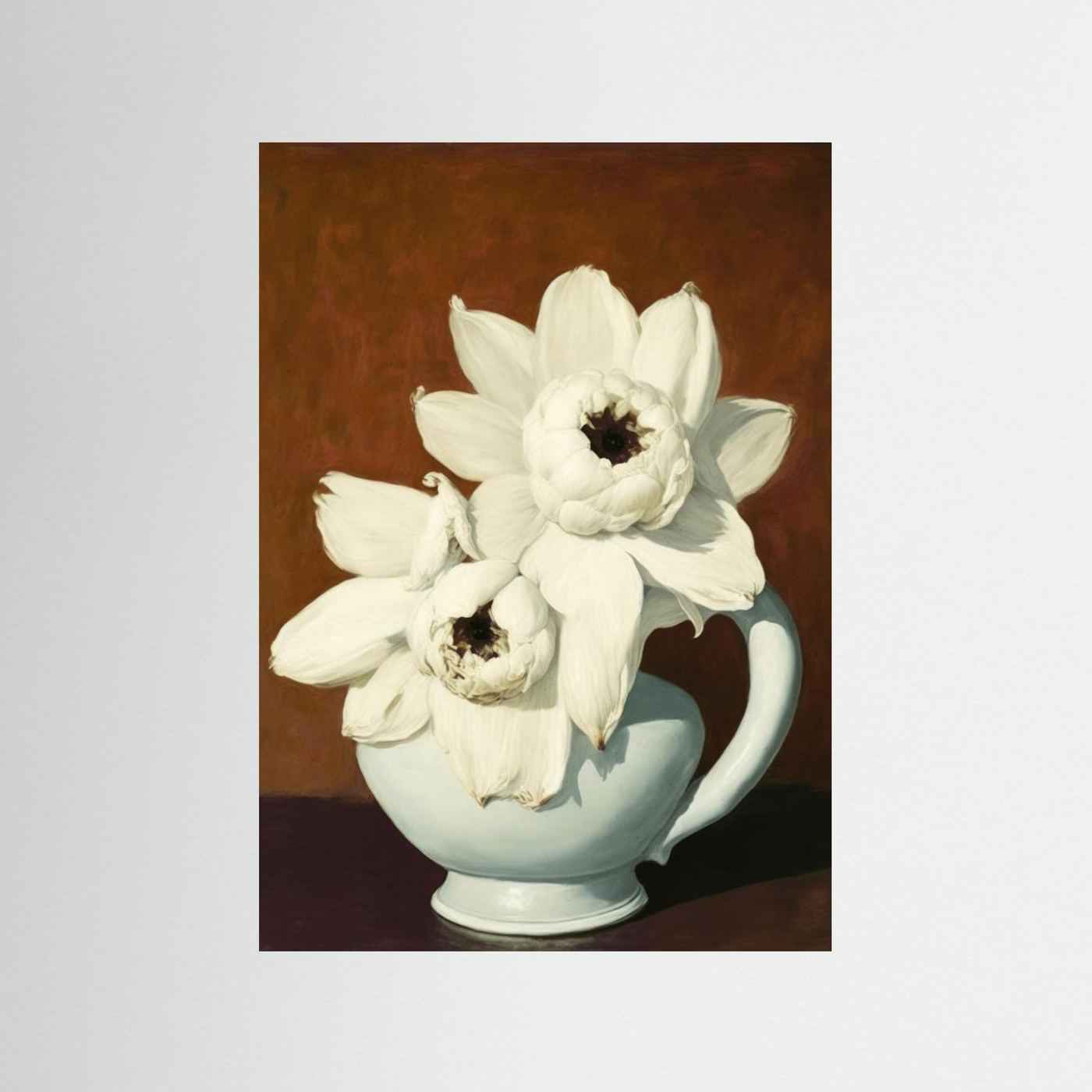 Large Framed Wall Art – White Floral Still Life Print