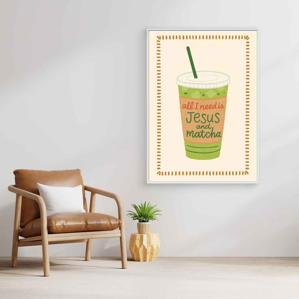 Christian Kitchen Wall Art - Matcha Jesus Print for Modern Kitchens