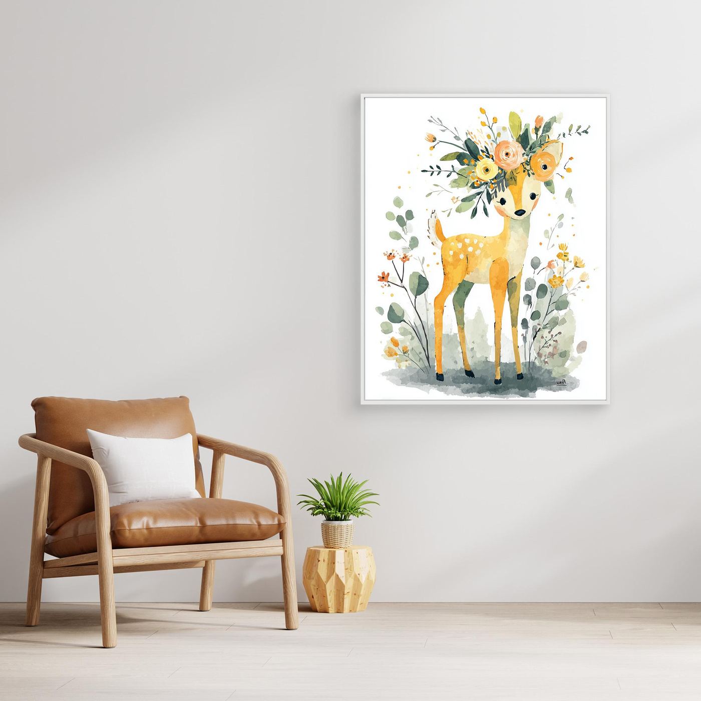 Floral Deer Framed Pop Art Canvas