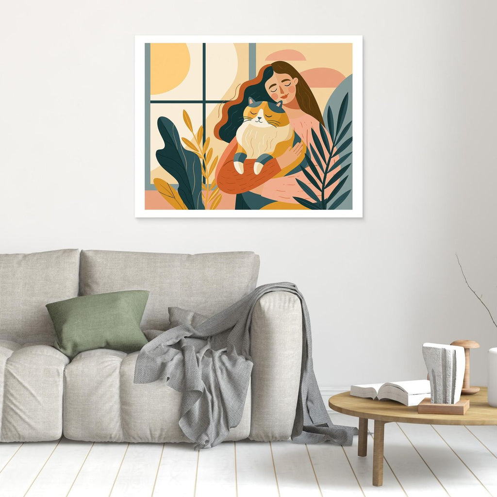 Woman & Cat Framed Pop Art | Boho Canvas Wall Art