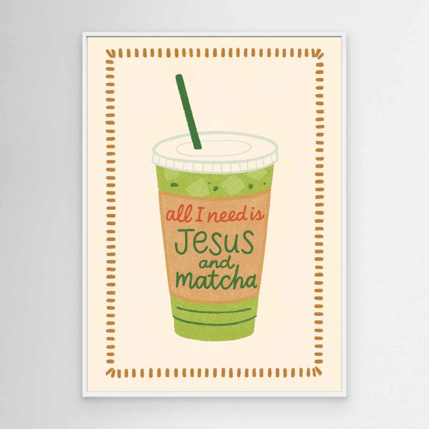 Christian Kitchen Wall Art - Matcha Jesus Print for Modern Kitchens