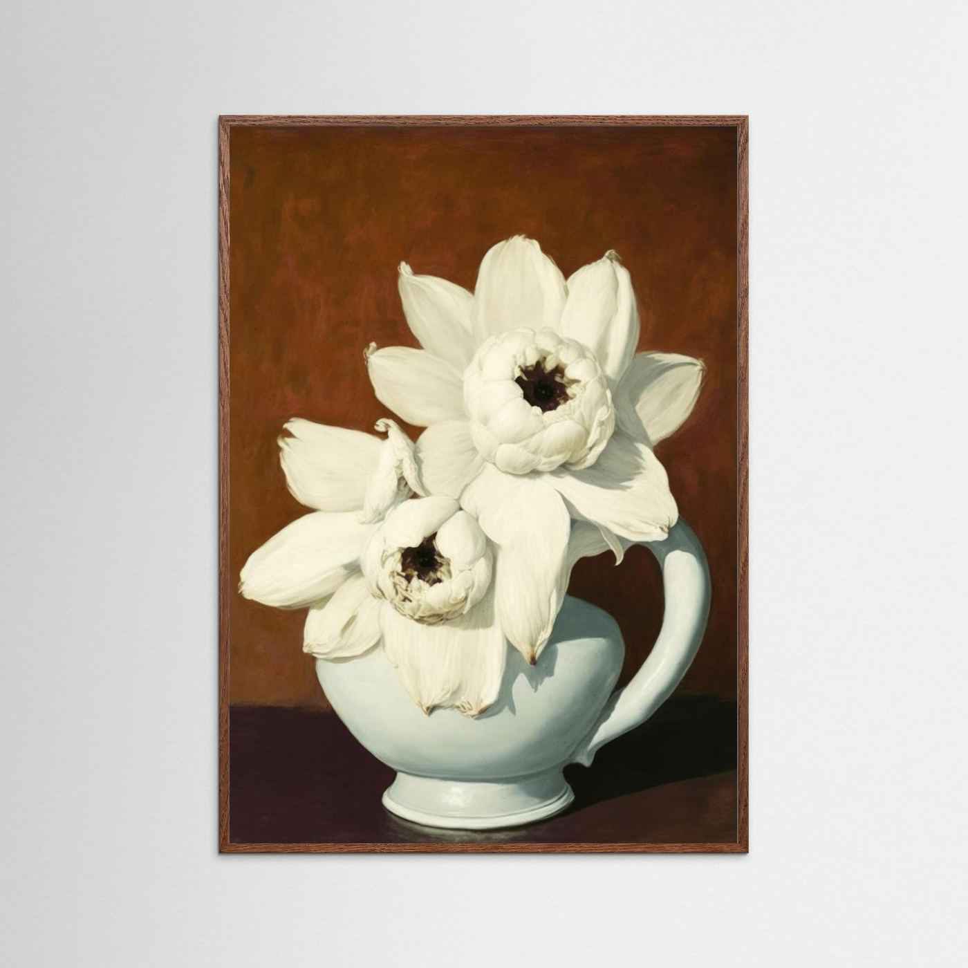 Large Framed Wall Art – White Floral Still Life Print