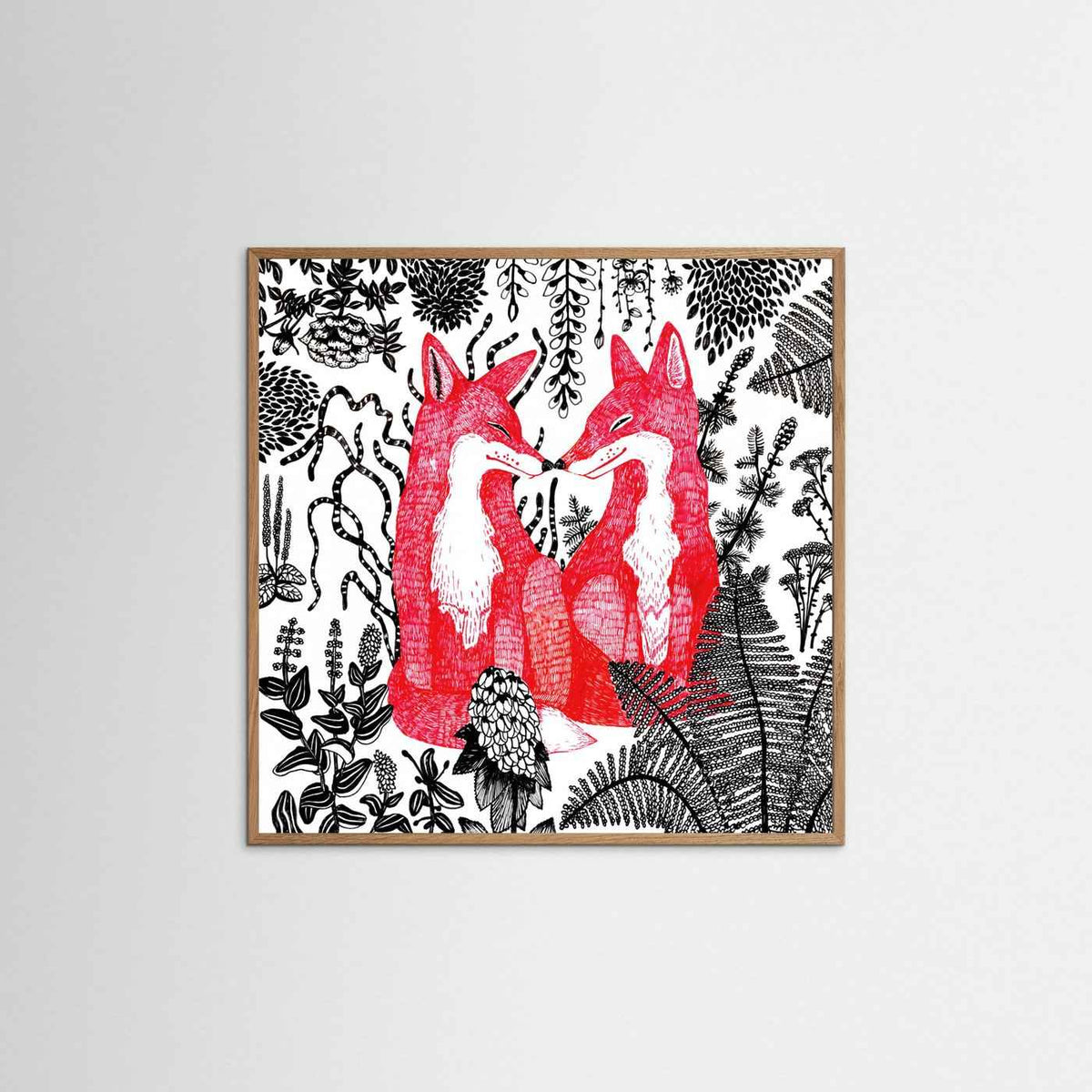 Foxes Folk Illustration Fine Art Paper Print