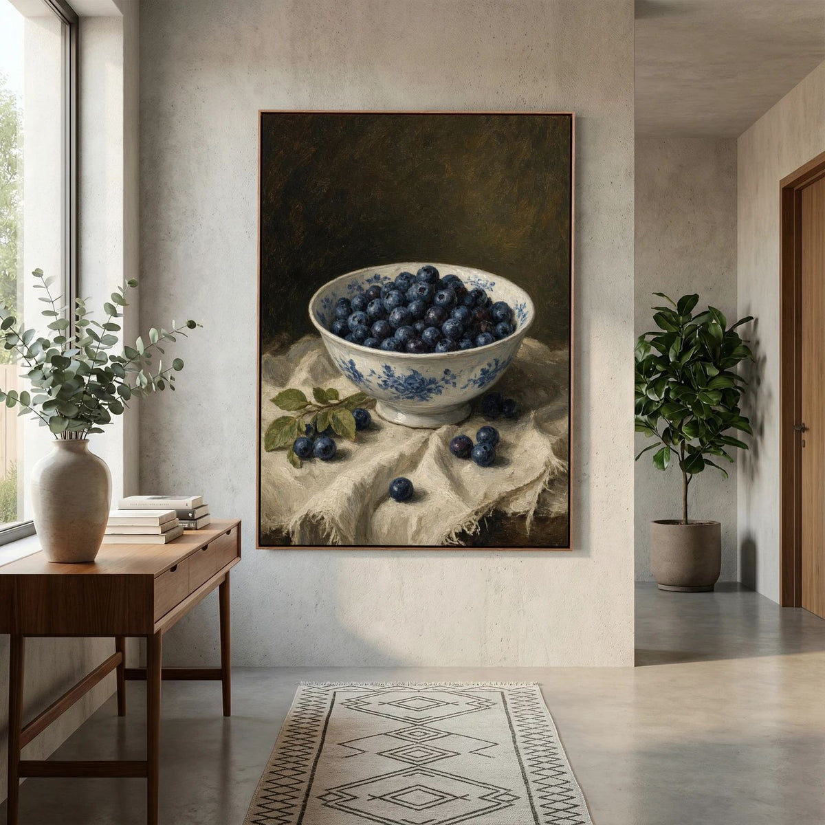 Blueberry Still Life Oil Painting Framed Canvas Wall Art