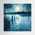 Ethereal Moonlit Figures on Water Landscape Canvas Wall Art