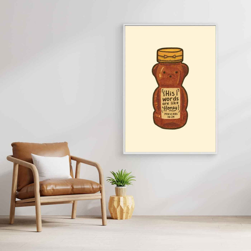 Christian Nursery Wall Art | Proverbs 16:24 Honey Bear Print