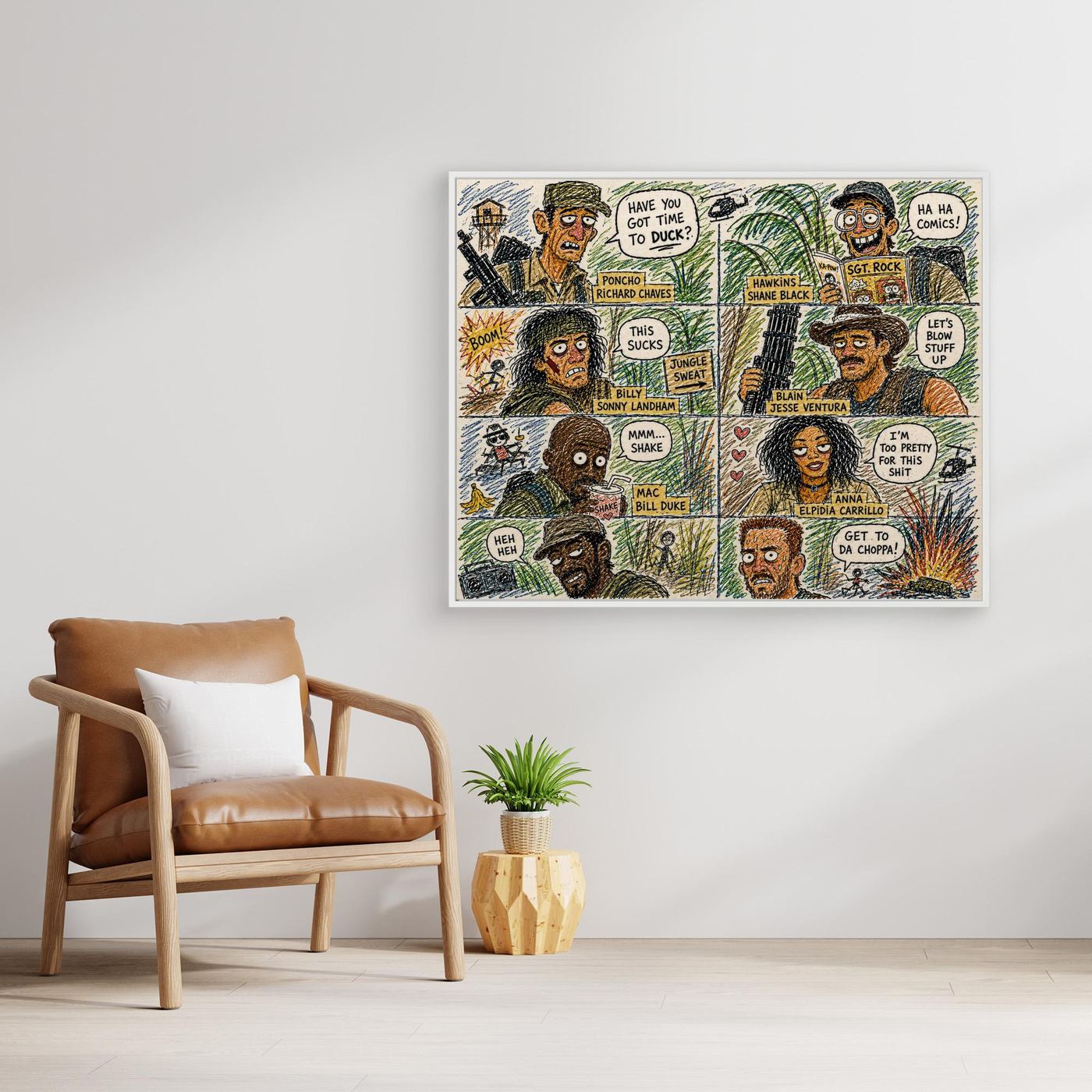 Predator Inspired Character Drawing Framed Pop Art Canvas Print
