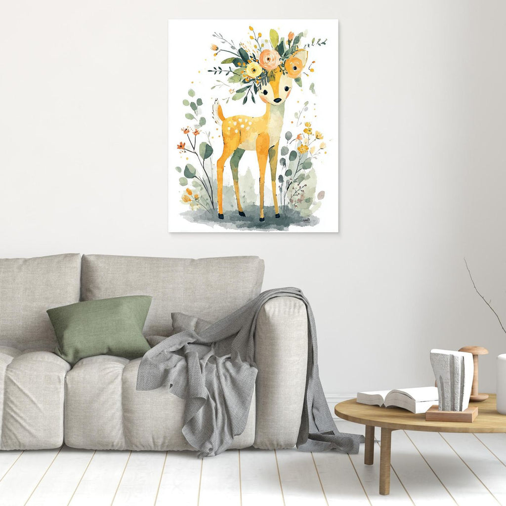 Floral Deer Framed Pop Art Canvas