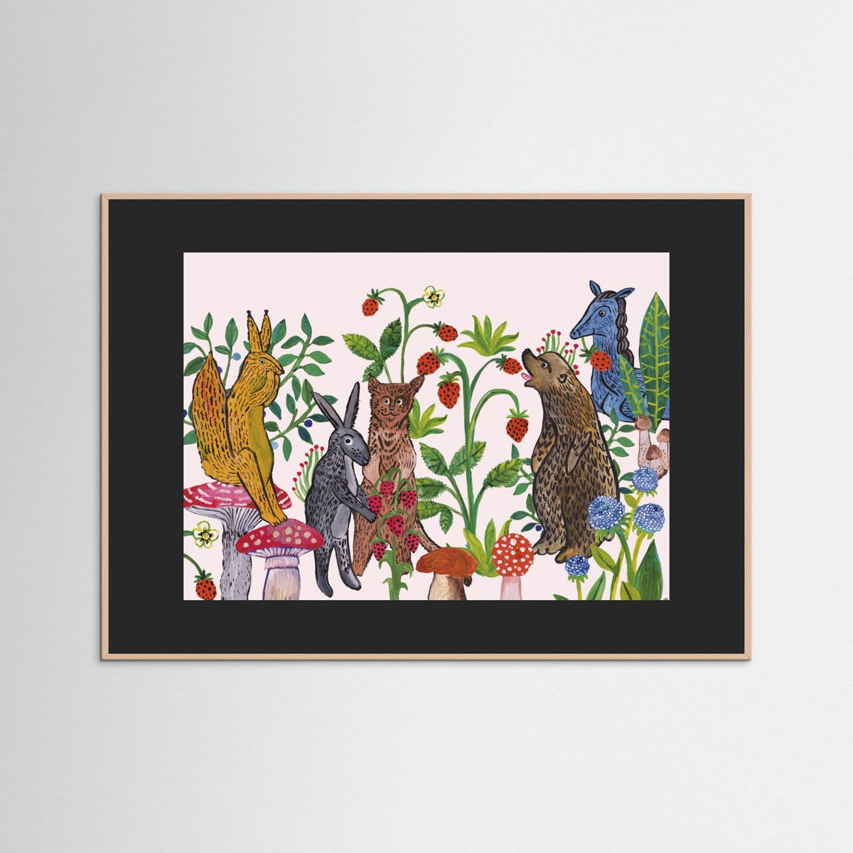 Mushroom Picking Folk Art Woodland Illustrated Framed Fine Art Print