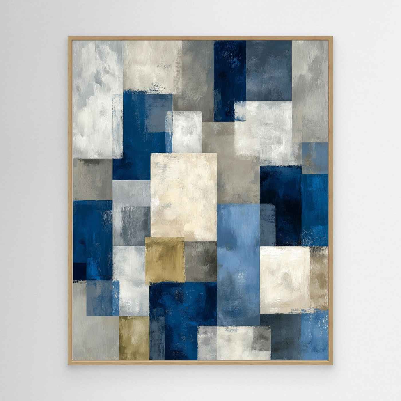Blue Abstract Geometric Framed Pop Art Canvas