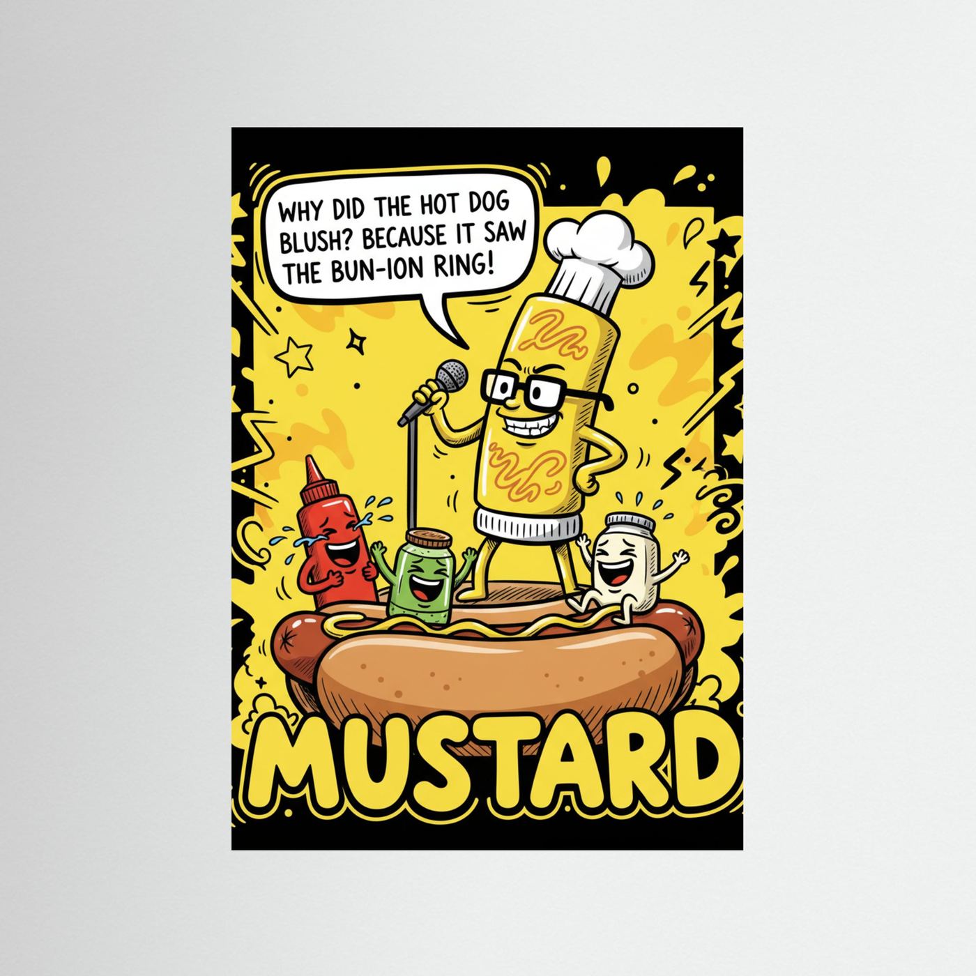 Funny Hot Dog Joke Comic Illustration Fine Art Paper Print