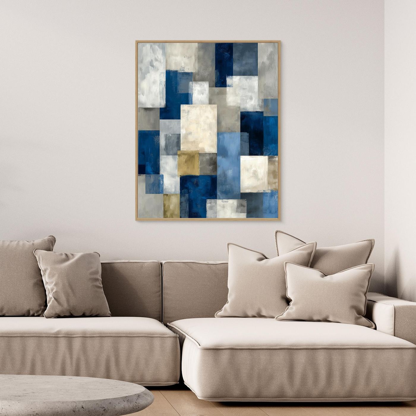 Blue Abstract Geometric Framed Pop Art Canvas