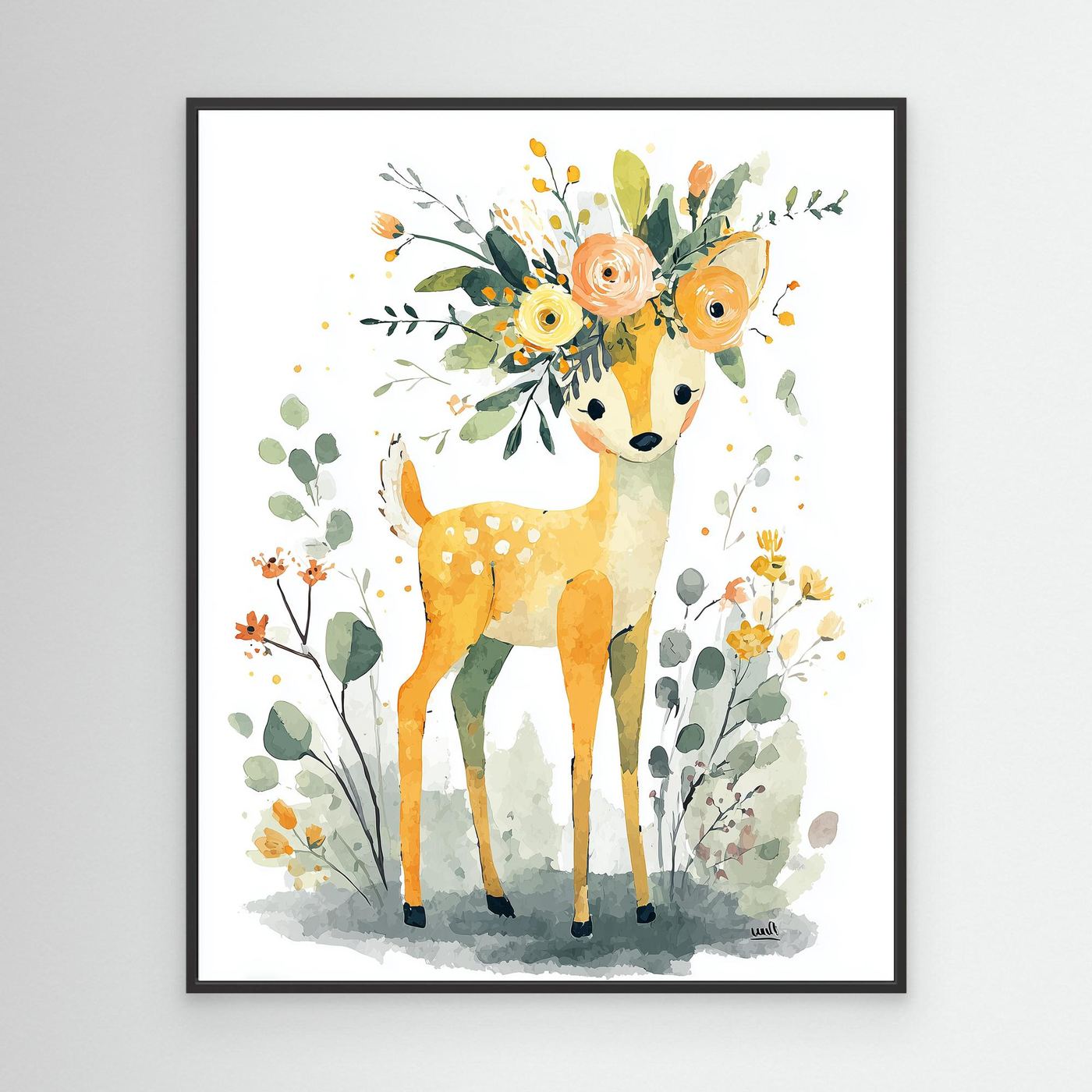 Floral Deer Framed Pop Art Canvas