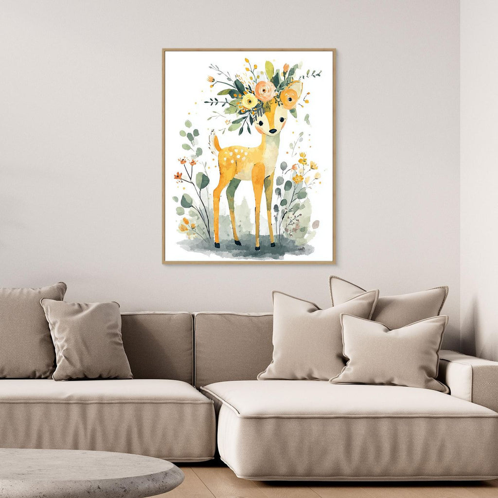 Floral Deer Framed Pop Art Canvas