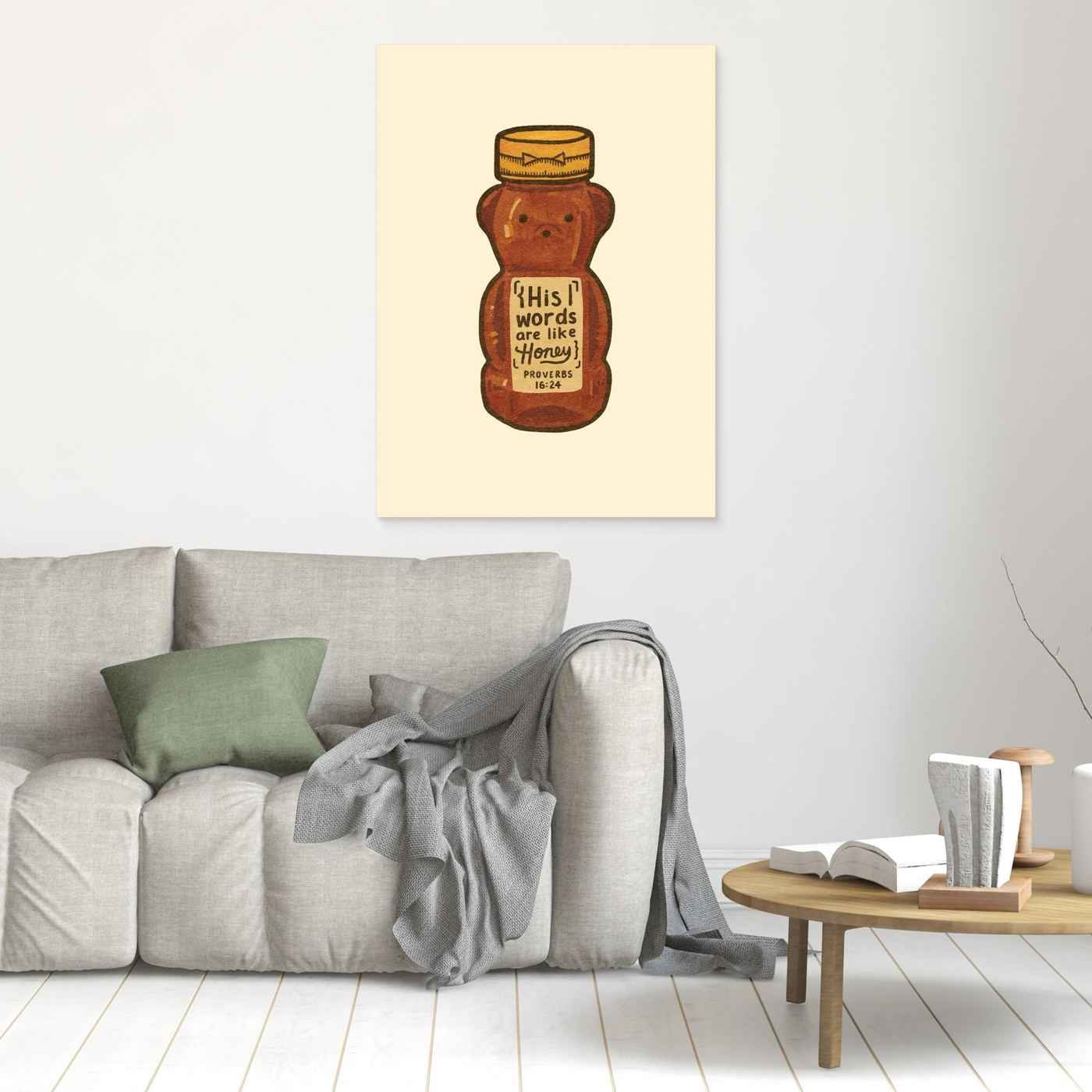 Christian Nursery Wall Art | Proverbs 16:24 Honey Bear Print