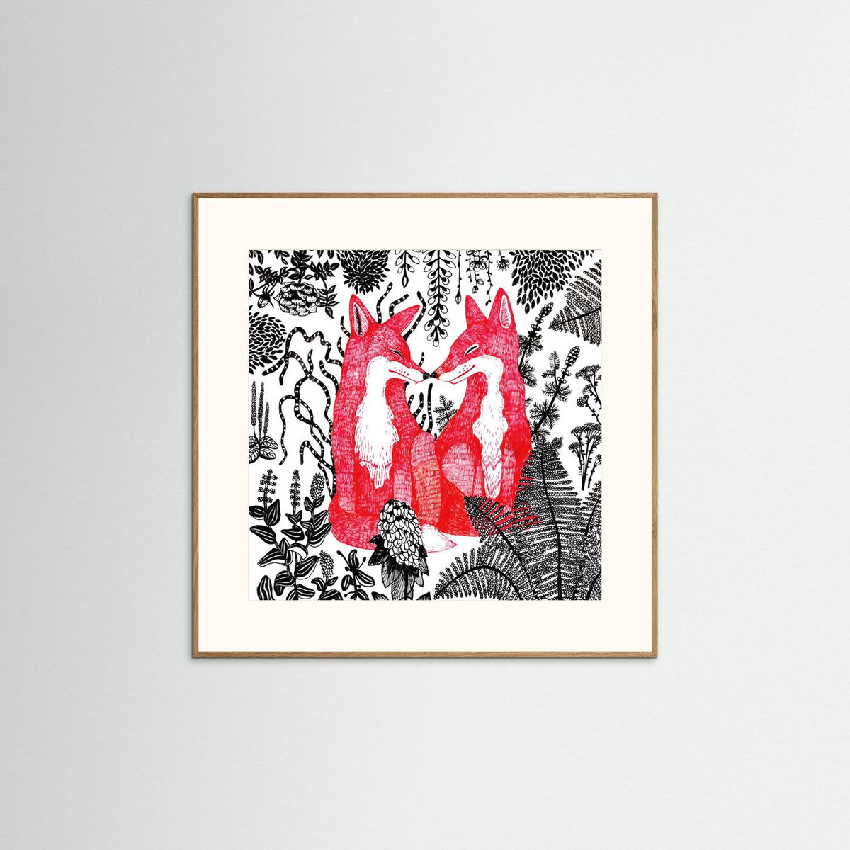Foxes Folk Illustration Fine Art Paper Print