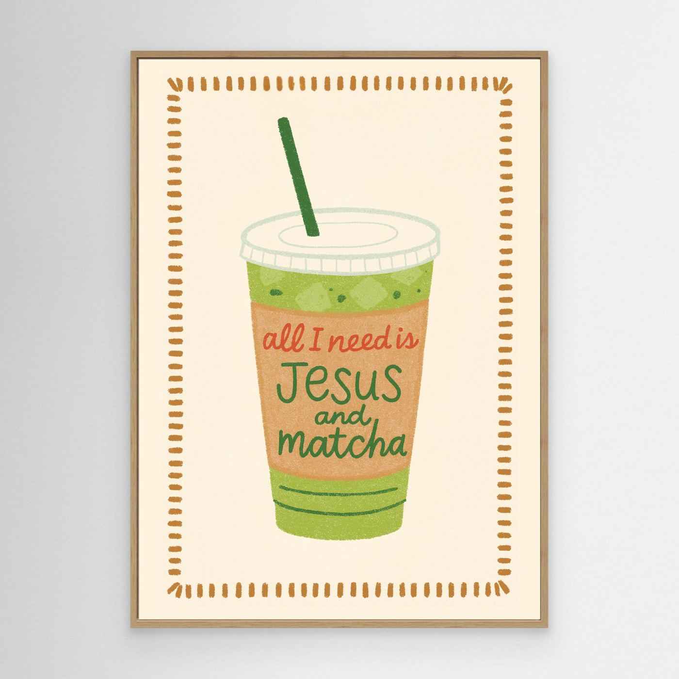 Christian Kitchen Wall Art - Matcha Jesus Print for Modern Kitchens