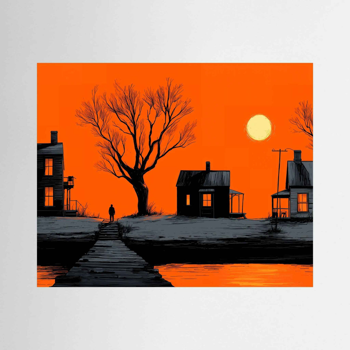 Orange Noir Sunset – Waterfront Landscape Fine Art Print