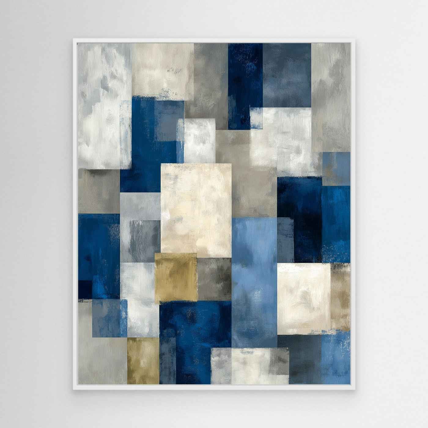 Blue Abstract Geometric Framed Pop Art Canvas
