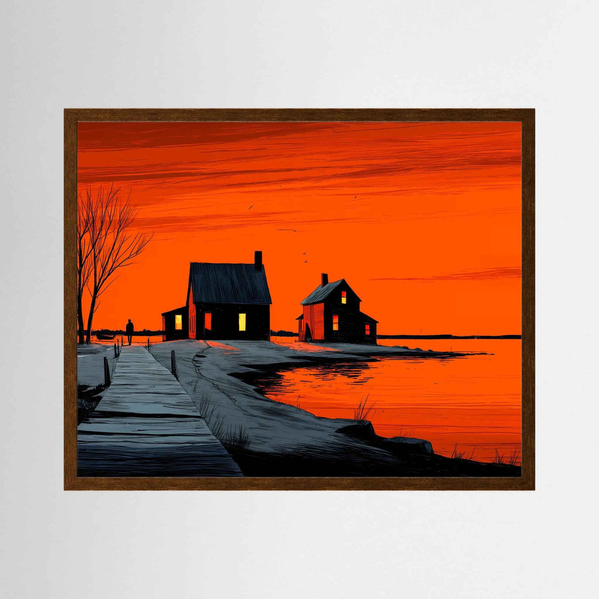 Orange Sunset Landscape Graphic Illustration Fine Art Print