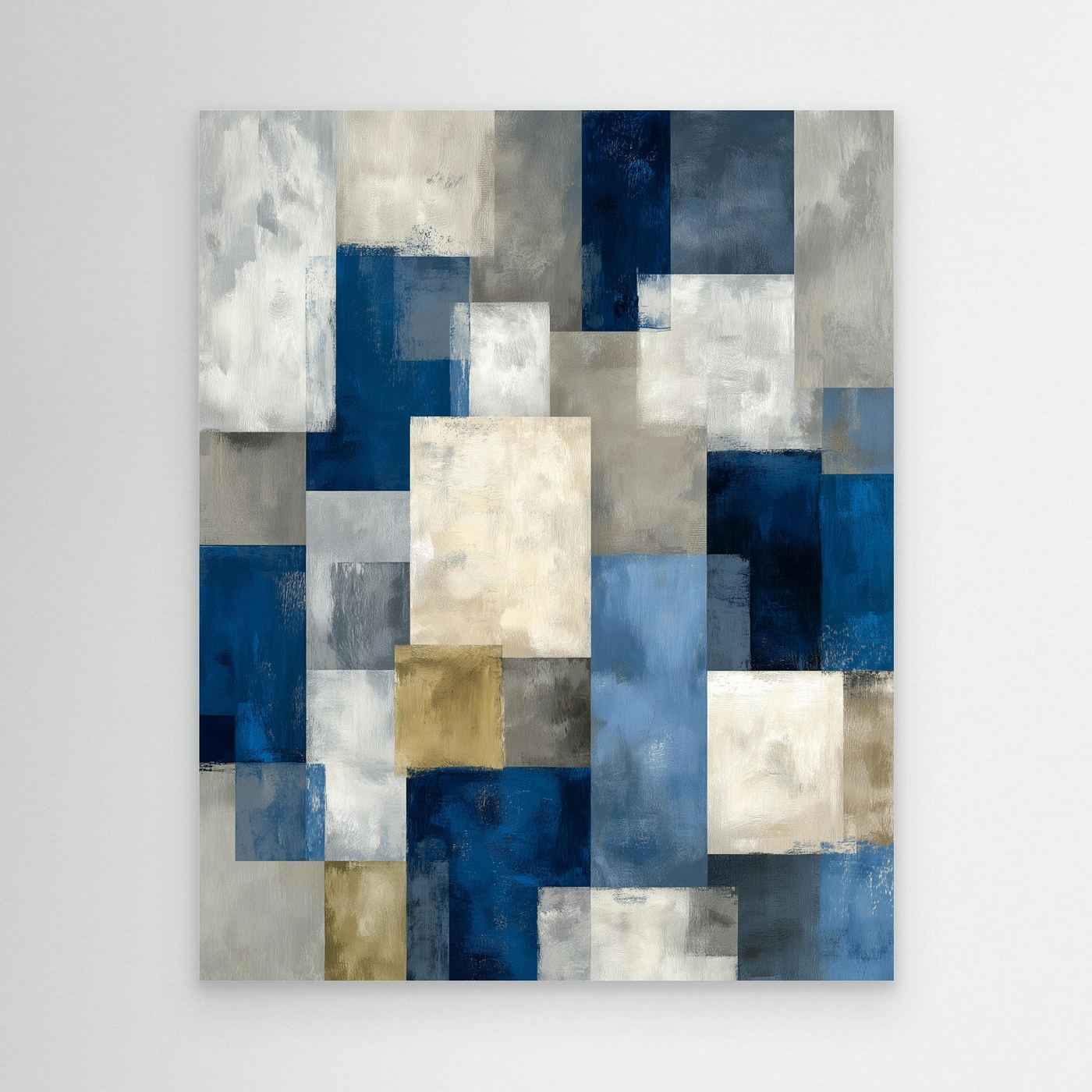 Blue Abstract Geometric Framed Pop Art Canvas